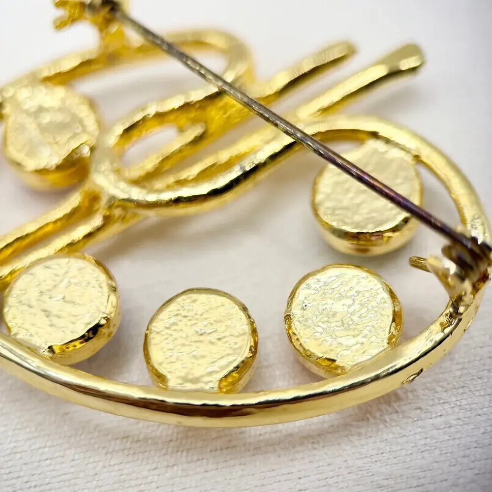 Vintage MJENT VTG Jeweled Gold Tone Artist's Paint Brush Palette Pin Brooch